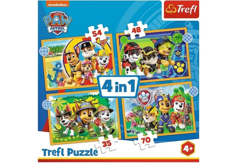 Puzzle 4 in 1 Puzzle, Das lustige Team von PAW Patrol, von 35 bis 70 Teilen, Puzzleteile van Trefl – doos 1 van 5
