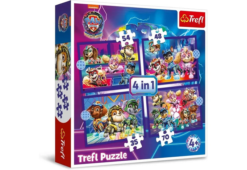 Puzzle 4 in 1 Puzzle MIGHTY MOVIE von PAW Patrol, von 35 bis 70 Teilen, 4 Set, Puzzleteile van Trefl – doos 1 van 5