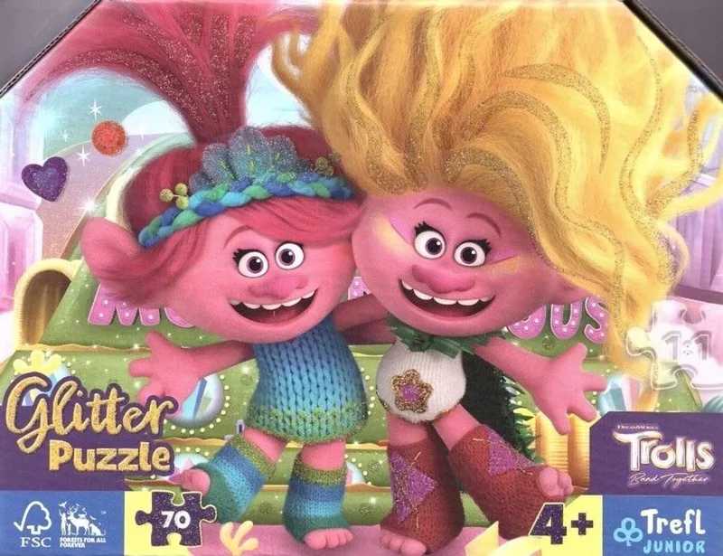 Puzzle 70 Glitter w kuferku Brokatowe Trolle 53021 from Trefl, Multicolour edition – box