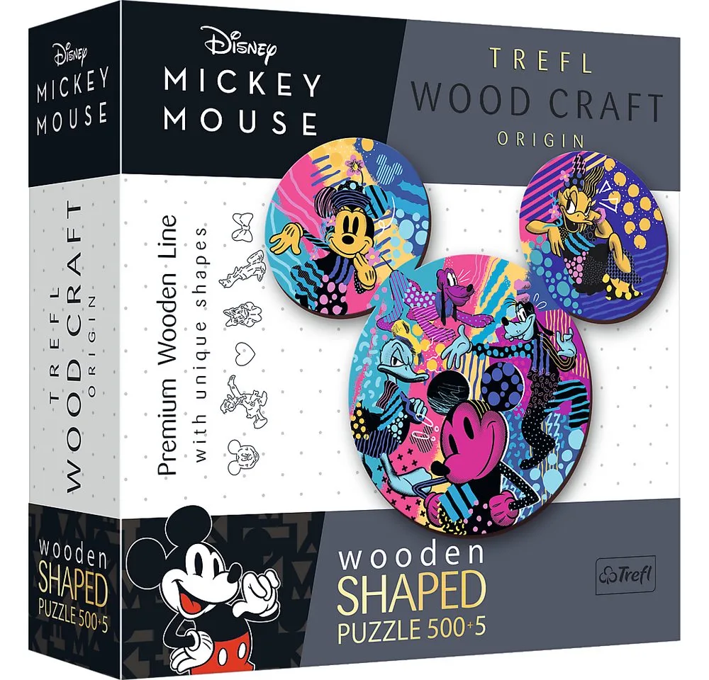 Puzzle Disney Mickey Mouse 500+5 Sonderform Holz Puzzle, 500 Puzzleteile, Made in Europe von Trefl, Ausgabe Mehrfarbig – Schachtel