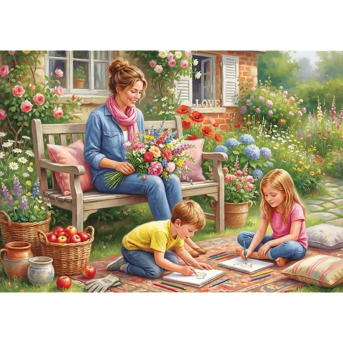 Puzzle La Famille dans le Jardin - 1000 pièces van Trefl – doos