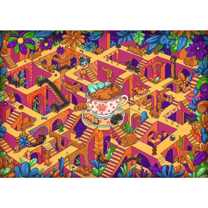 Puzzle Le Labyrinthe Impossible - Teckels Heureux - 500 à 999 pièces van Trefl – doos 1 van 2