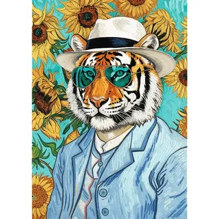 Puzzle Pets as Art - Monsieur Tigre et Les Tournesols - 500 à 999 pièces van Trefl – doos 1 van 2