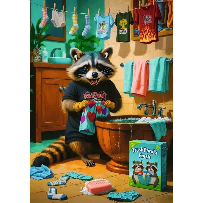 Puzzle Pets & People Stuff - Journée de la Lessive des Ratons Laveurs - 1000 pièces de Trefl – boîte