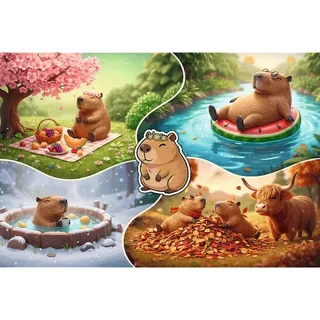 Puzzle Pièces XXL - Quatre Saisons avec les Capybaras - 200 à 499 pièces de Trefl – boîte 1 sur 2