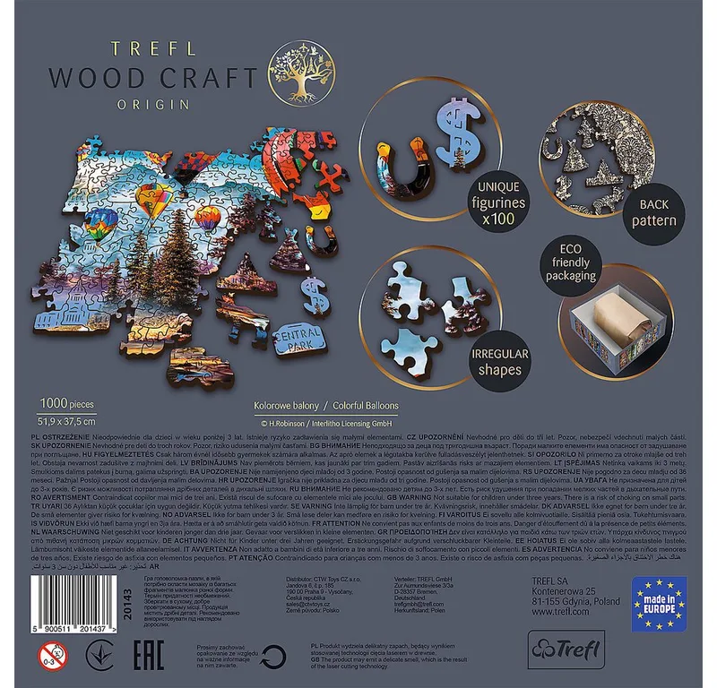 Puzzle Wood Craft Robinson bunte Ballons 1000 Teile Holzpuzzle, 1000 Puzzleteile, Made in Europe de Trefl, édition Multicolore – boîte 4 sur 4