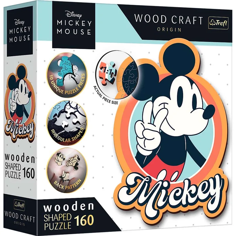 Retro Mickey Mouse Disney Mickey Mouse Hout Houten Legpuzzel - 160 stukjes - Vanaf 6 jaar van Trefl, editie Meerkleurig – doos