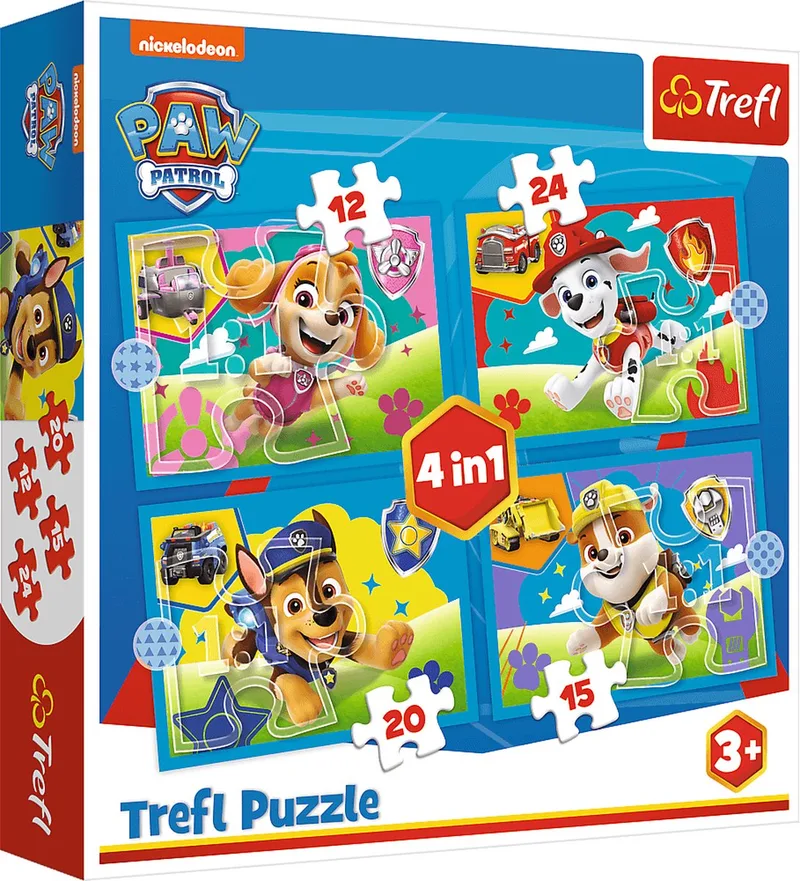 Running Puppies Viacom PAW Patrol 4-in-1 Puzzel - 41 stukjes - Vanaf 4 jaar van Trefl, editie Meerkleurig – doos
