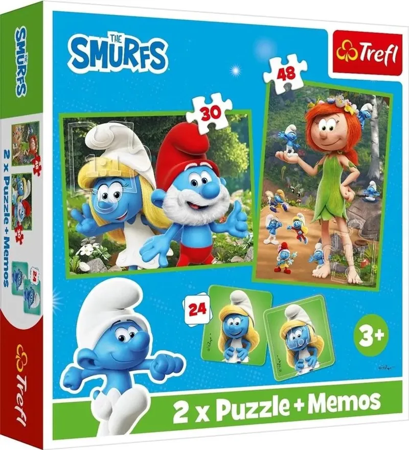 Smurfen Puzzel en Memory Spel 2-in-1 Puzzel- en Memoryset - Vanaf 3 jaar van Trefl, editie Meerkleurig – doos