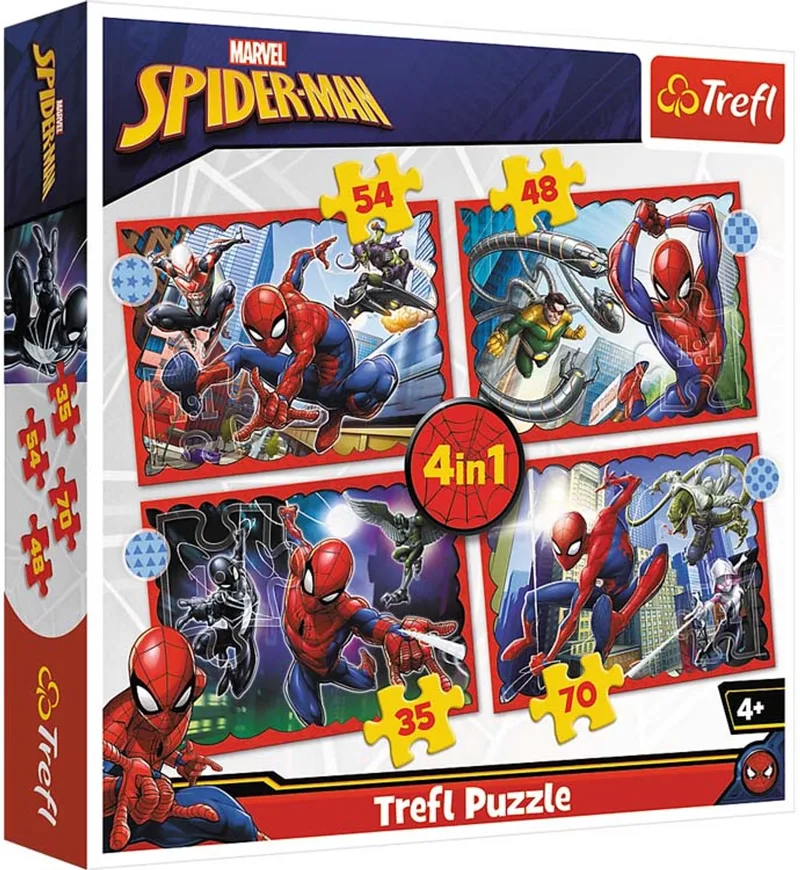 Spider-Man Disney Marvel 4-in-1 Puzzel - 71 stukjes - Vanaf 4 jaar van Trefl, editie Meerkleurig – doos