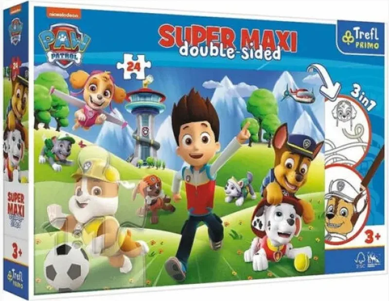 SUPER MAXI DOUBLE-SIDED PUZZEL 3 IN 1 PAW PATROL 24PCS van Trefl – doos