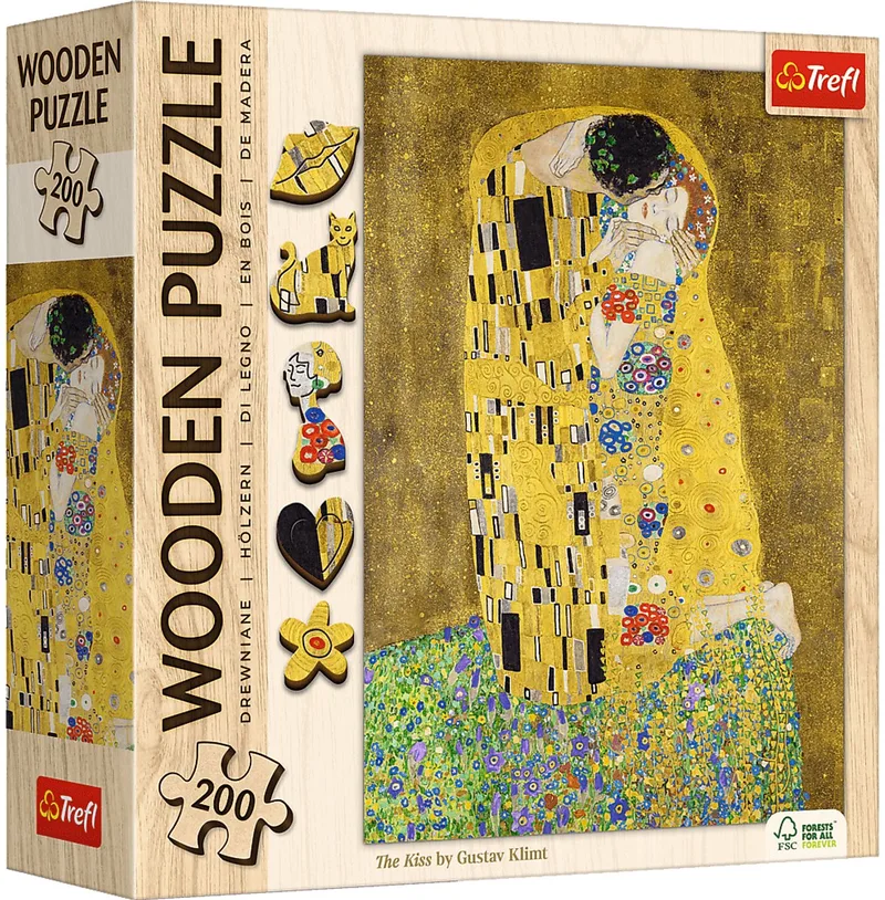 The Kiss Gustav Klimt Kunst Hout Houten Legpuzzel - 200 stukjes - Vanaf 9 jaar fra Trefl, Flerfarvet-udgave – æske
