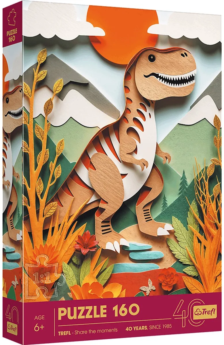 Trefl 160, 40th anniversary, Paper Art: Dinosaur, FSC Mix 70%, 160 stuk(s), Dinosauriërs, 6 jaar van Trefl, editie Meerkleurig – doos