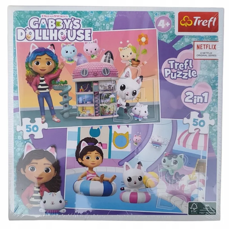 Trefl 2x 50 Stuk Puzzel 2-in-1 Gabby's Poppenhuis van Trefl, editie Meerkleurig – doos