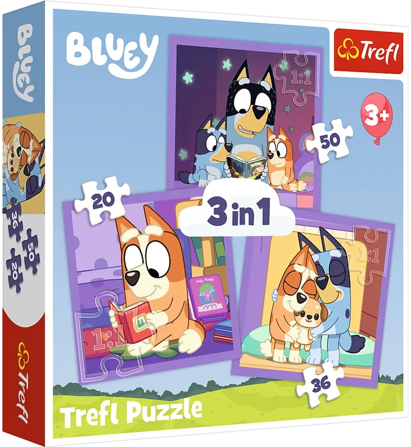Trefl 3-in-1 puzzel Bluey - karton FSC Mix 70% van Trefl, editie Meerkleurig – doos