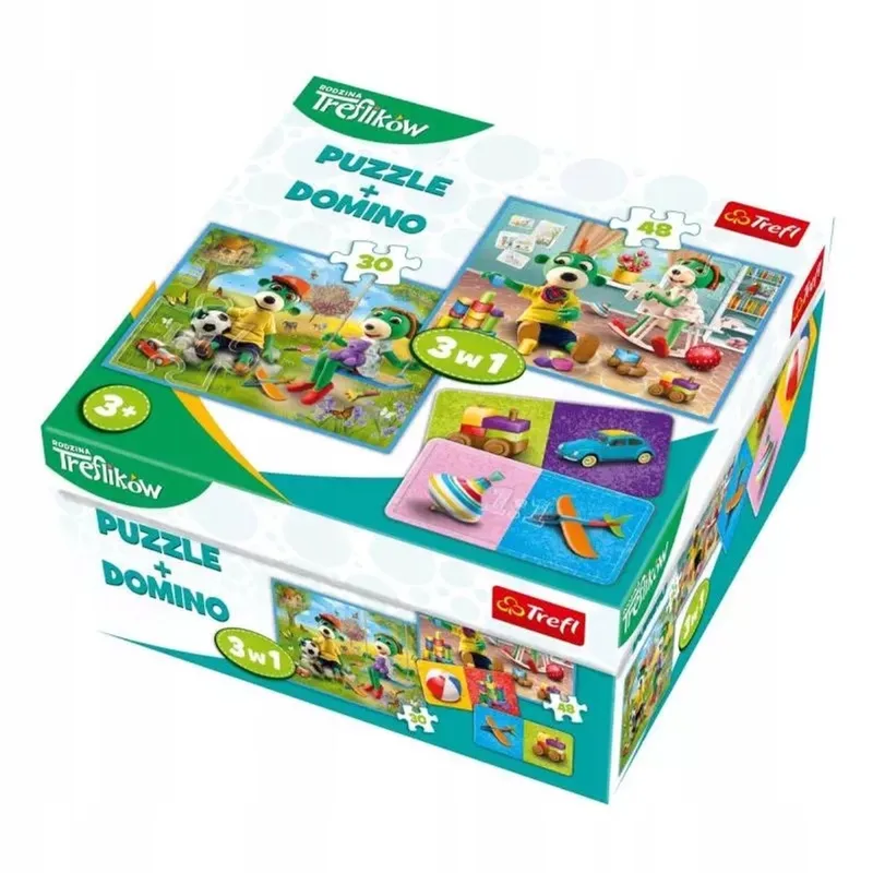 Uitstekende familie-superpuzzels en dominostenen 3-in-1 (78 stukjes, 3+ jaar) fra Trefl, Flerfarvet-udgave – æske