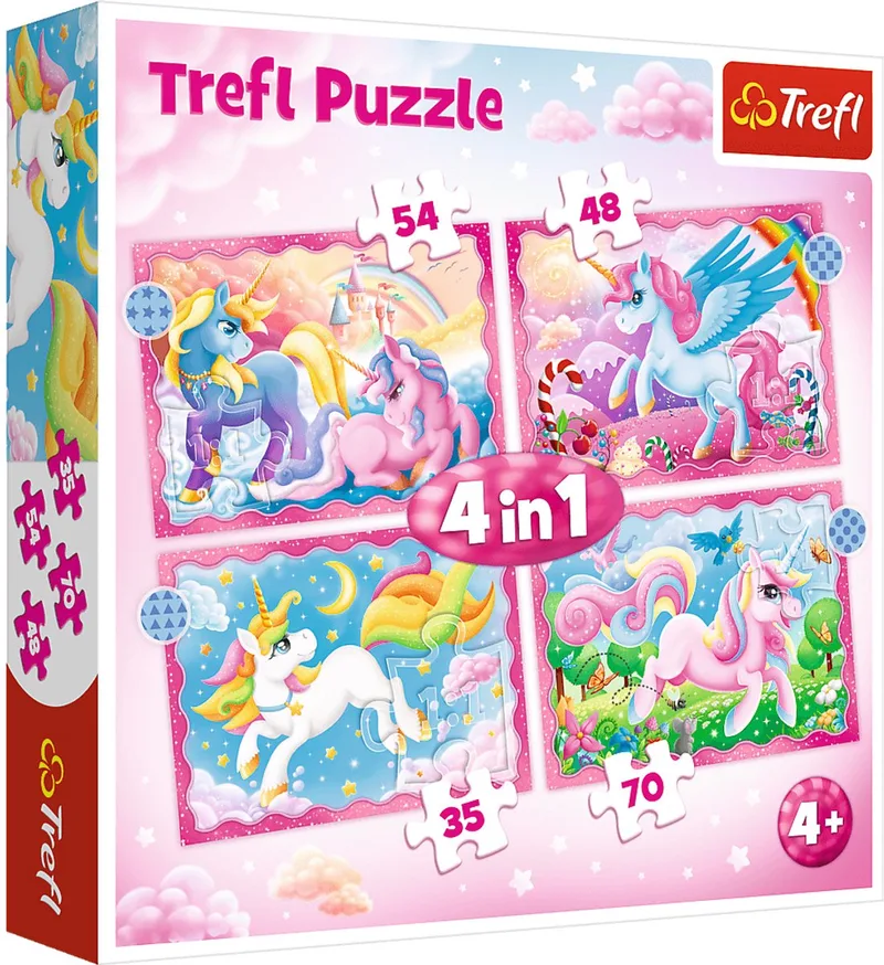 Unicorns en Magie 4-in-1 Puzzel - 70 stukjes - Vanaf 4 jaar van Trefl, editie Meerkleurig – doos