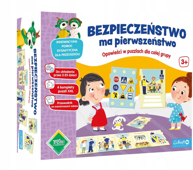 Veiligheid Voorop! Grote Puzzel met Verhalen voor Kinderen (32 Stuks) van Trefl, editie Meerkleurig – doos