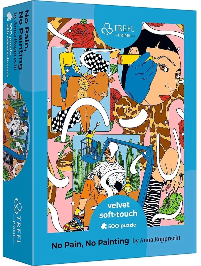 Velvet Soft Touch Serie - 500-delige Legpuzzel - No Pain, No Painting - Modernistisch Kolaż - Inclusief A4 Poster from Trefl, Wielokolorowy edition – box