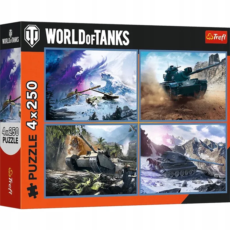 World of Tanks puzzel - 4x250 stukjes - Groot tankgevecht van Trefl, editie Meerkleurig – doos