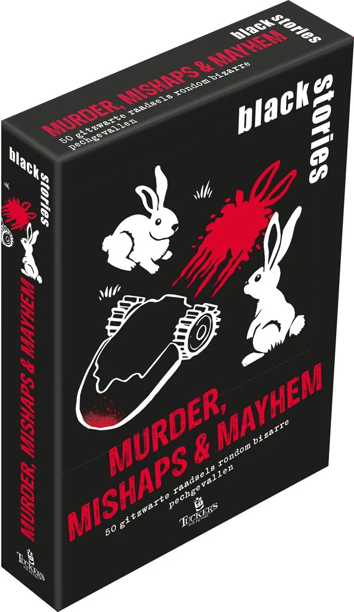 black stories Murder, Mishaps & Mayhem från Tucker's Fun Factory – kartong