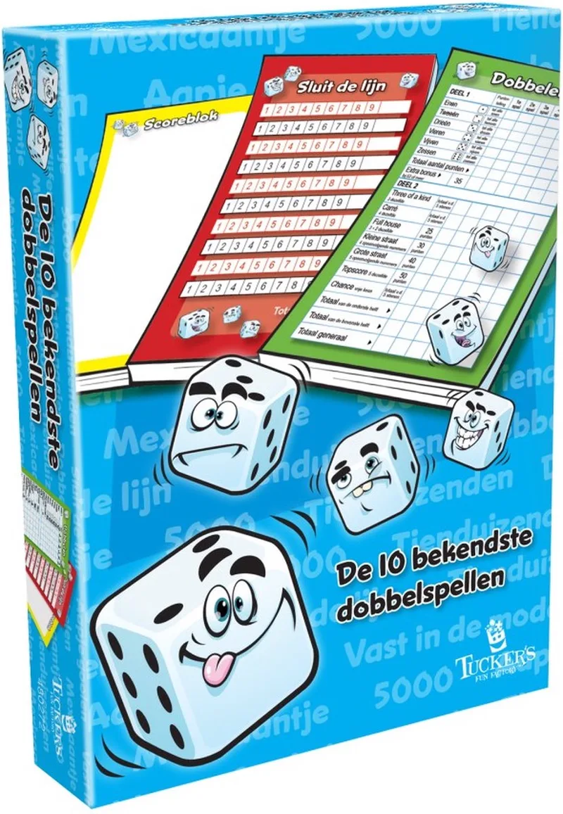 De 10 Bekendste Dobbelspellen fra Tucker's Fun Factory, Blauw-udgave – æske