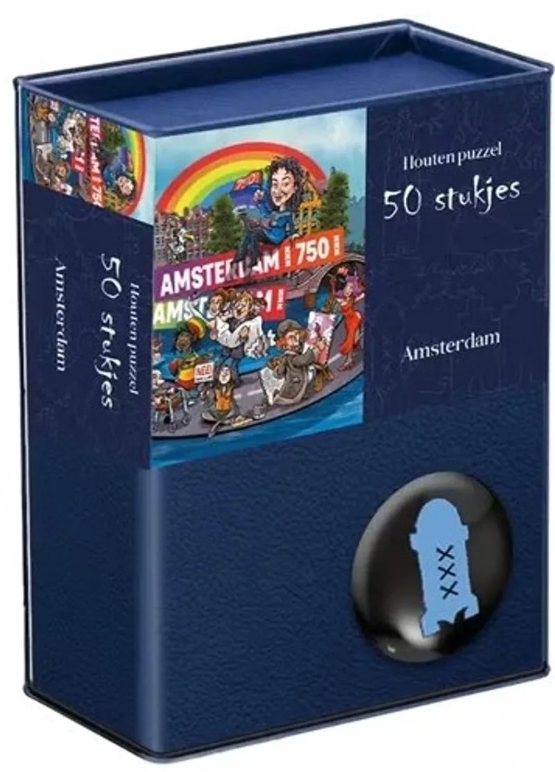 Houten Puzzel - 750 jaar - 50 puzzelstukjes 13,5×12cm (b×h) van Tucker's Fun Factory, editie Amsterdam – doos