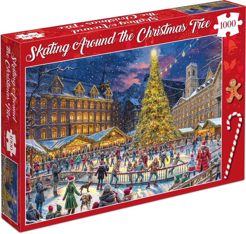 Kerstpuzzel - Skating Around the Christmas Tree - 1000 stukjes 68×49cm (b×h) van Tucker's Fun Factory, editie Meerkleurig – doos