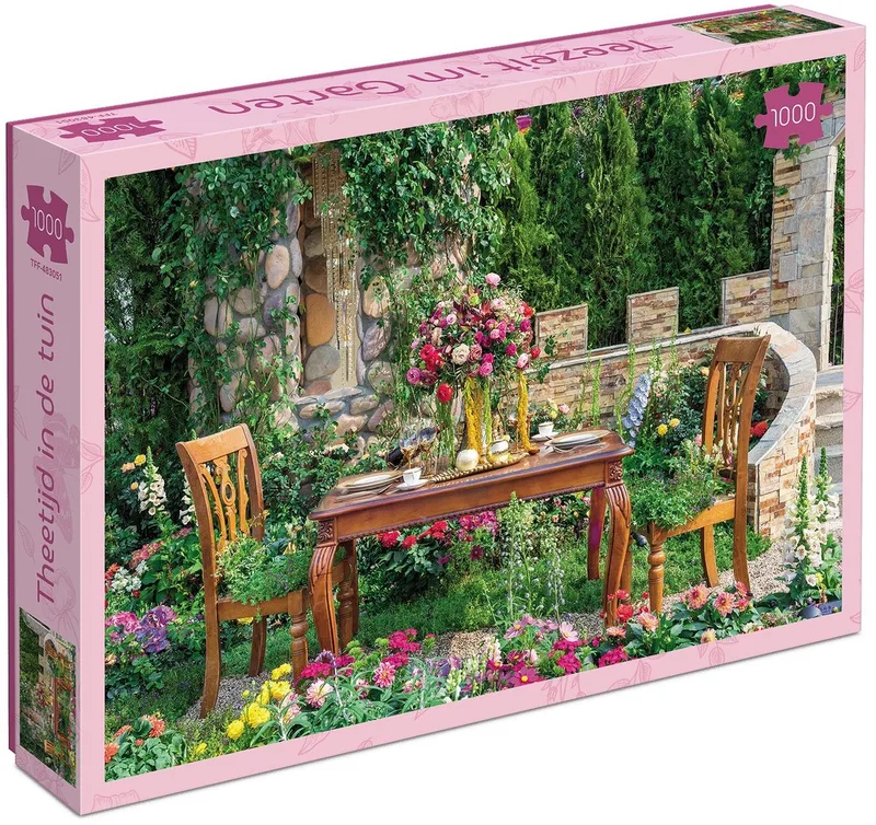 Legpuzzel (1000 stukjes) von Tucker's Fun Factory, Ausgabe Theetijd in de tuin – Schachtel