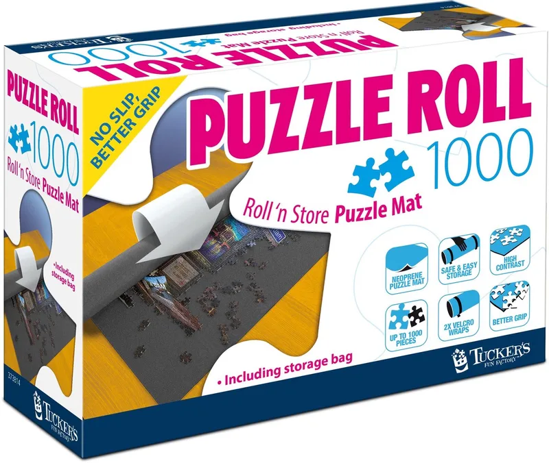 Oprolbare Puzzelmat 1000 stukjes (Roll 'n Store Puzzle Mat) - Neopreen (No Slip, Better Grip) + Velcro from Tucker's Fun Factory, Black edition – box
