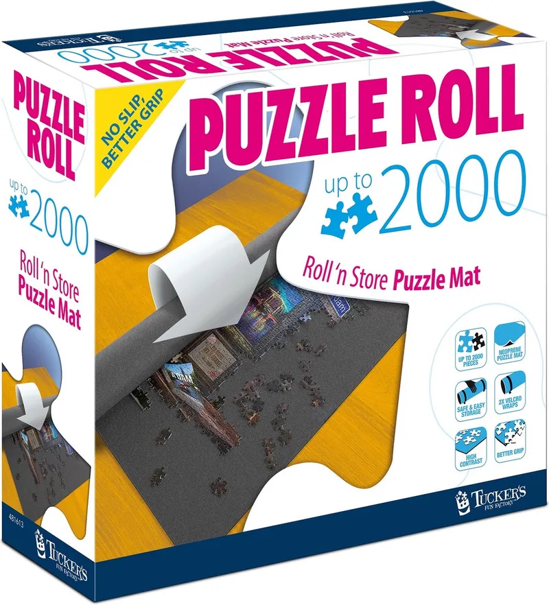Oprolbare Puzzelmat 2000 stukjes (Roll 'n Store Puzzle Mat) - Neopreen (No Slip, Better Grip) + Velcro from Tucker's Fun Factory, Black edition – box
