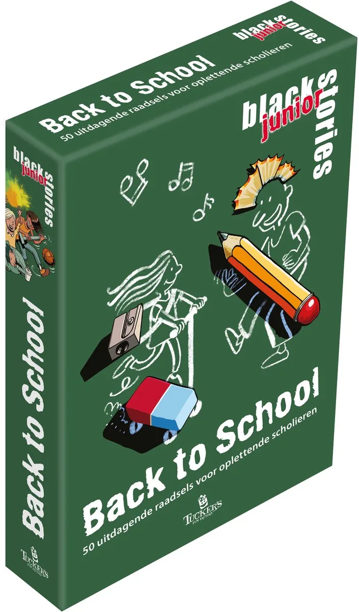 spel black stories junior Back to School kaartspel. fra Tucker's Fun Factory – æske
