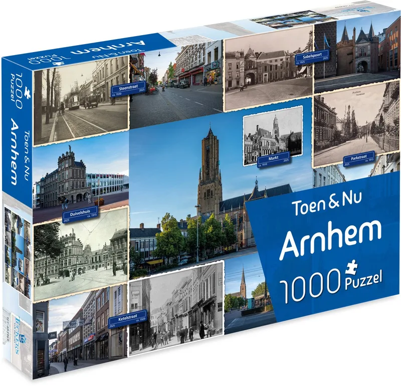 Toen & Nu Puzzel - (door fotograaf Robert Mulder) - 1000 stukjes fra Tucker's Fun Factory, Arnhem-udgave – æske
