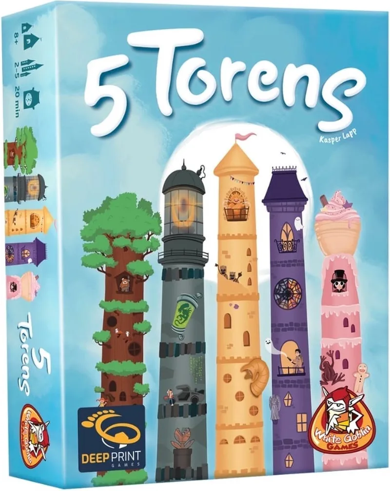 5 Torens - Kaartspel - 2 tot 5 spelers - Strategisch spel - Bieden - Herkenbare illustraties fra White Goblin Games – æske