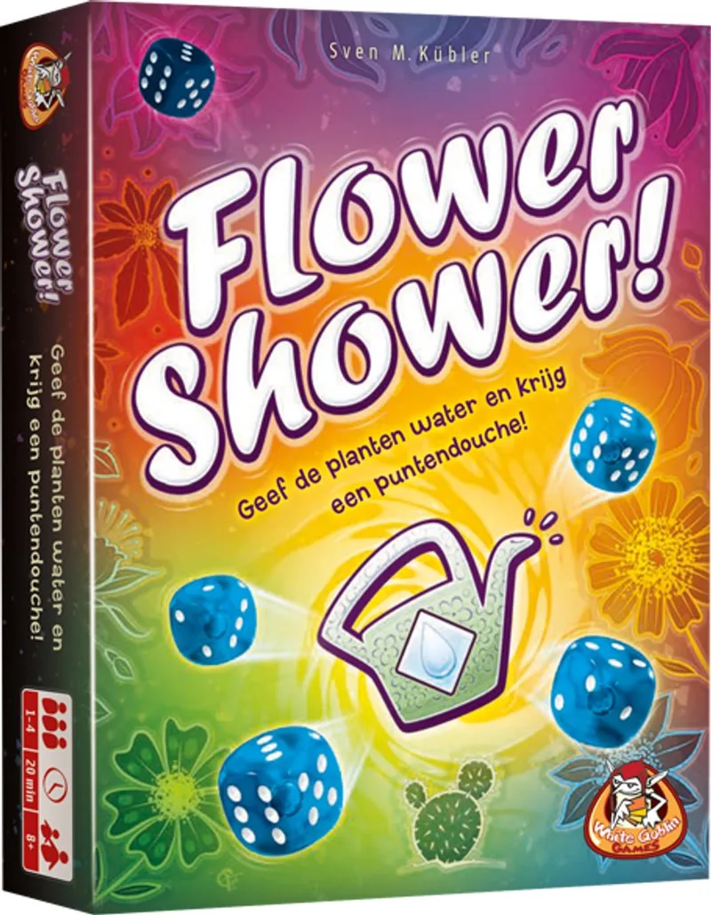 Flower Shower - Dobbelspel - 1 tot 4 spelers - Snel & Spannend - Dubbel plezier - 2 verschillende tuinen from White Goblin Games, Meerdere kleuren edition – box