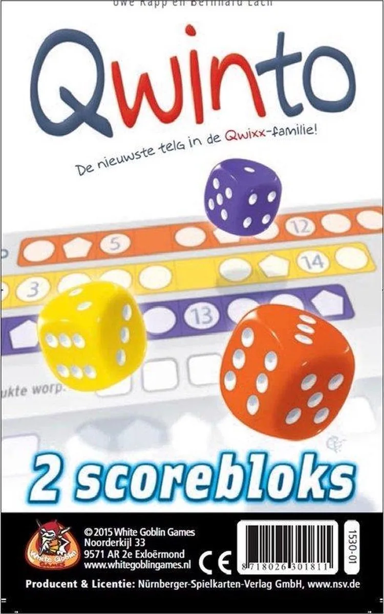 Qwinto Bloks (extra scorebloks) - Dobbelspel - 2 tot 6 spelers - Navulblok voor Qwinto - Eenvoudig en spannend - Urenlang speelplezier from White Goblin Games, Meerdere kleuren edition – box
