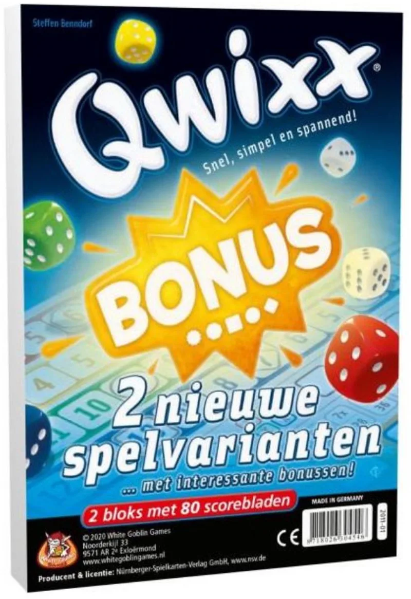 Qwixx Bonus - Dobbelspel - 2 tot 5 spelers - Voor de hele familie - uitbreiding - Extra scoreblokken met nieuwe uitdagingen fra White Goblin Games, Meerdere kleuren-udgave – æske