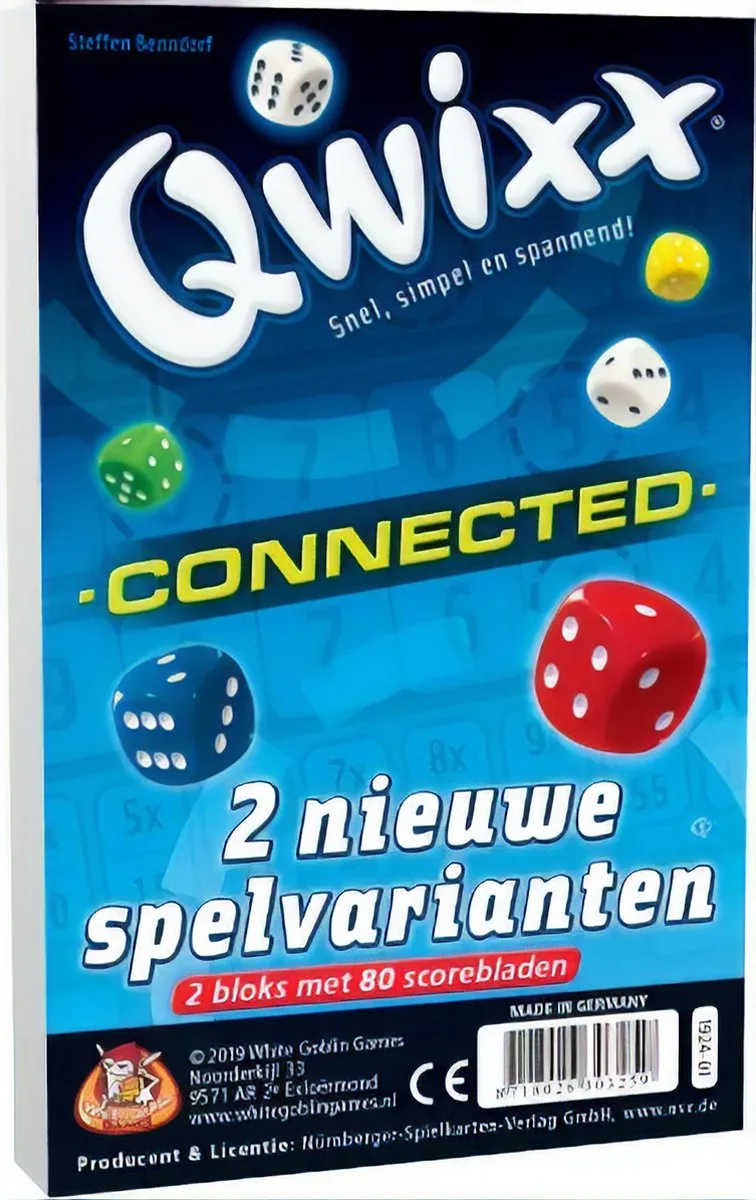 Qwixx Connected - Dobbelspel - 2 tot 5 spelers - Voor de hele familie - uitbreiding - Extra scoreblokken met nieuwe uitdagingen van White Goblin Games, editie Meerdere kleuren – doos