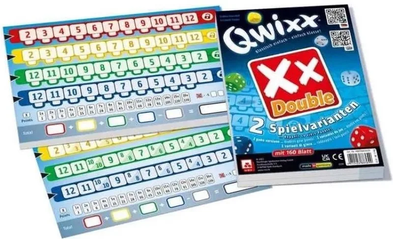 Qwixx Dubbel - Dobbelspel - 2 tot 5 spelers - Voor de hele familie - uitbreiding - Extra scoreblokken met nieuwe uitdagingen fra White Goblin Games, Meerdere kleuren-udgave – æske