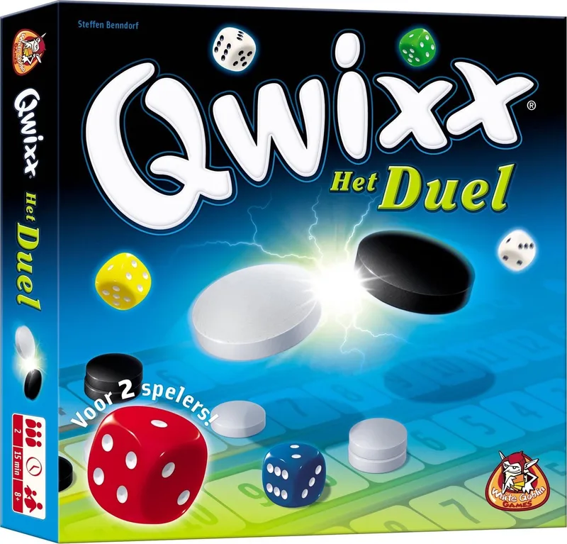 Qwixx - Het Duel - Dobbelspel - 2 spelers - Variant op Qwixx voor 2 spelers - Verdedig en val aan - Spannend tot aan het eind de White Goblin Games, édition Multikleur – boîte