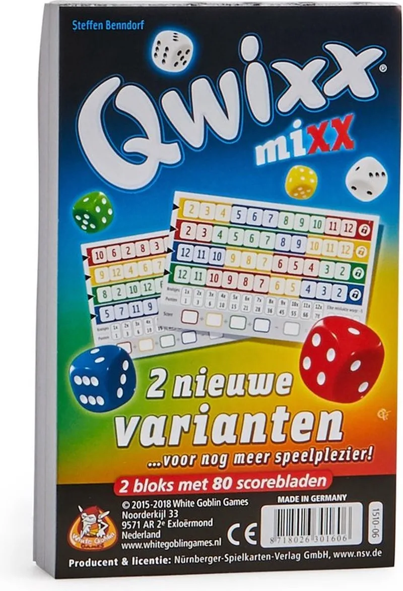 Qwixx Mixx - Uitbreiding - 2 tot 5 spelers - Strategisch spel - Extra scoreblokken met nieuwe uitdagingen - Gezelschapsspel from White Goblin Games, Meerdere kleuren edition – box