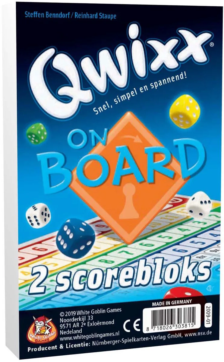 Qwixx On Board Bloks (extra scorebloks) - Dobbelspel - 2 tot 4 spelers - Voor de hele familie - uitbreiding - Gezelschapsspel from White Goblin Games, Meerdere kleuren edition – box