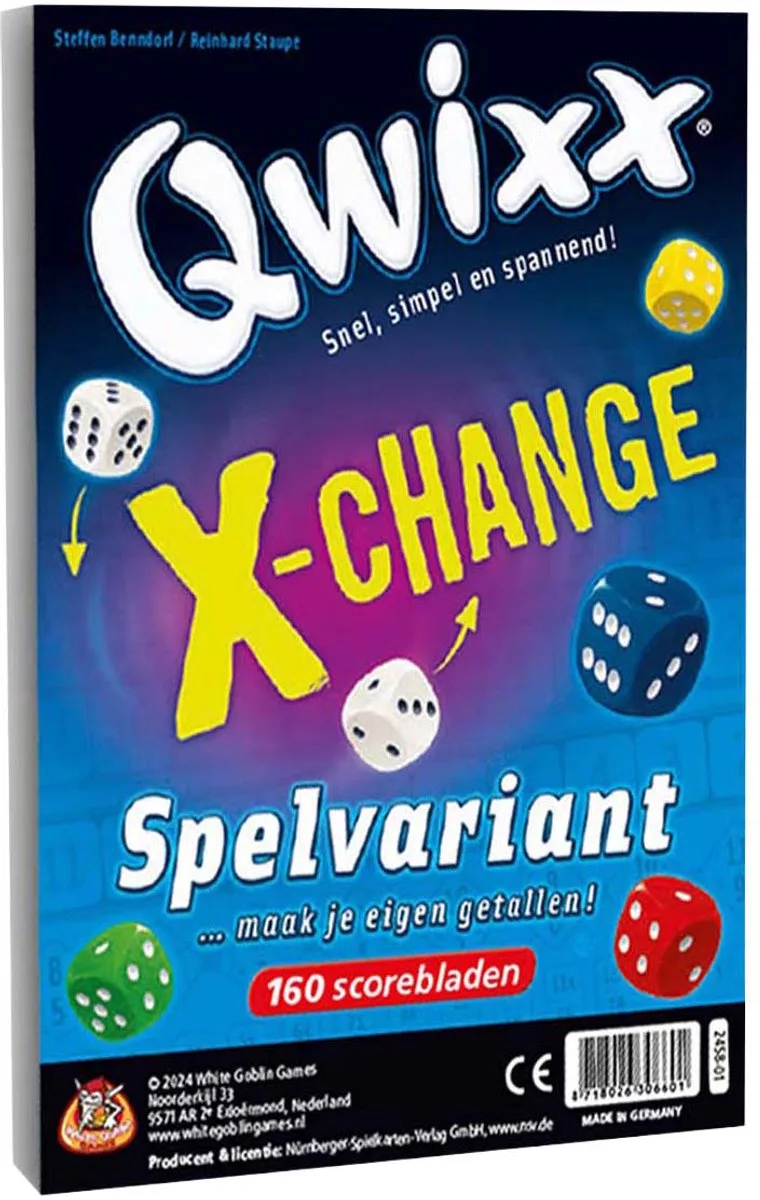 Qwixx: X-Change - Uitbreiding- 2 tot 5 spelers - Strategisch spel - Extra scoreblokken met nieuwe uitdagingen - Gezelschapsspel de White Goblin Games, édition Meerkleurig – boîte