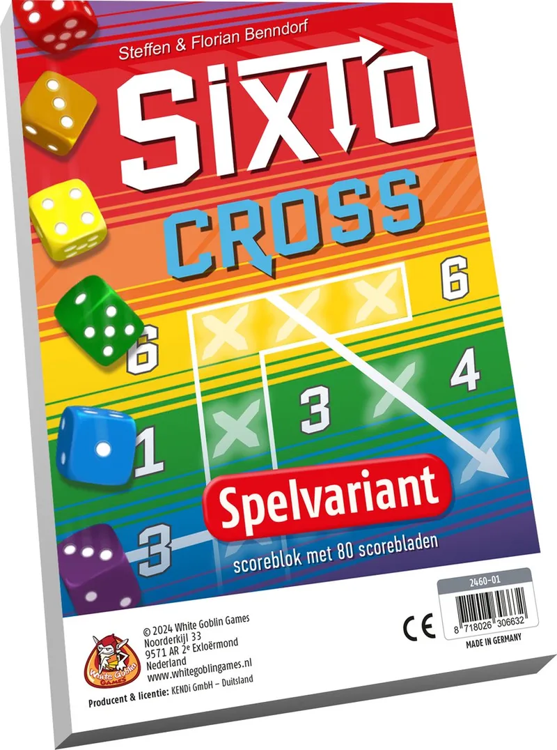 Sixto: Cross - Dobbelspel - 1 tot 6 spelers - Uitbreiding - nieuwe mogelijkheden tot scoren - Voor rekenplezier fra White Goblin Games, Meerdere kleuren-udgave – æske