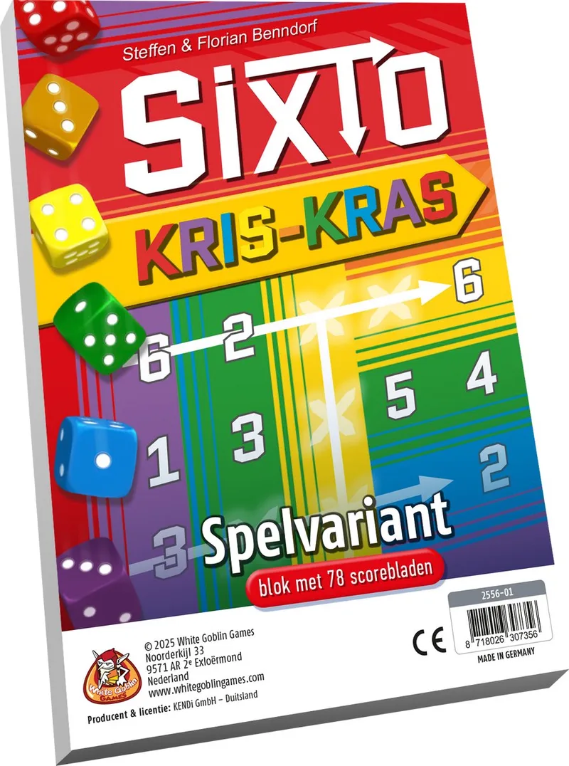 Sixto: Kriskras - Dobbelspel - 1 tot 6 spelers - Gezelschapsspel - nieuwe mogelijkheden tot scoren - Uitbreiding van White Goblin Games, editie Meerdere kleuren – doos
