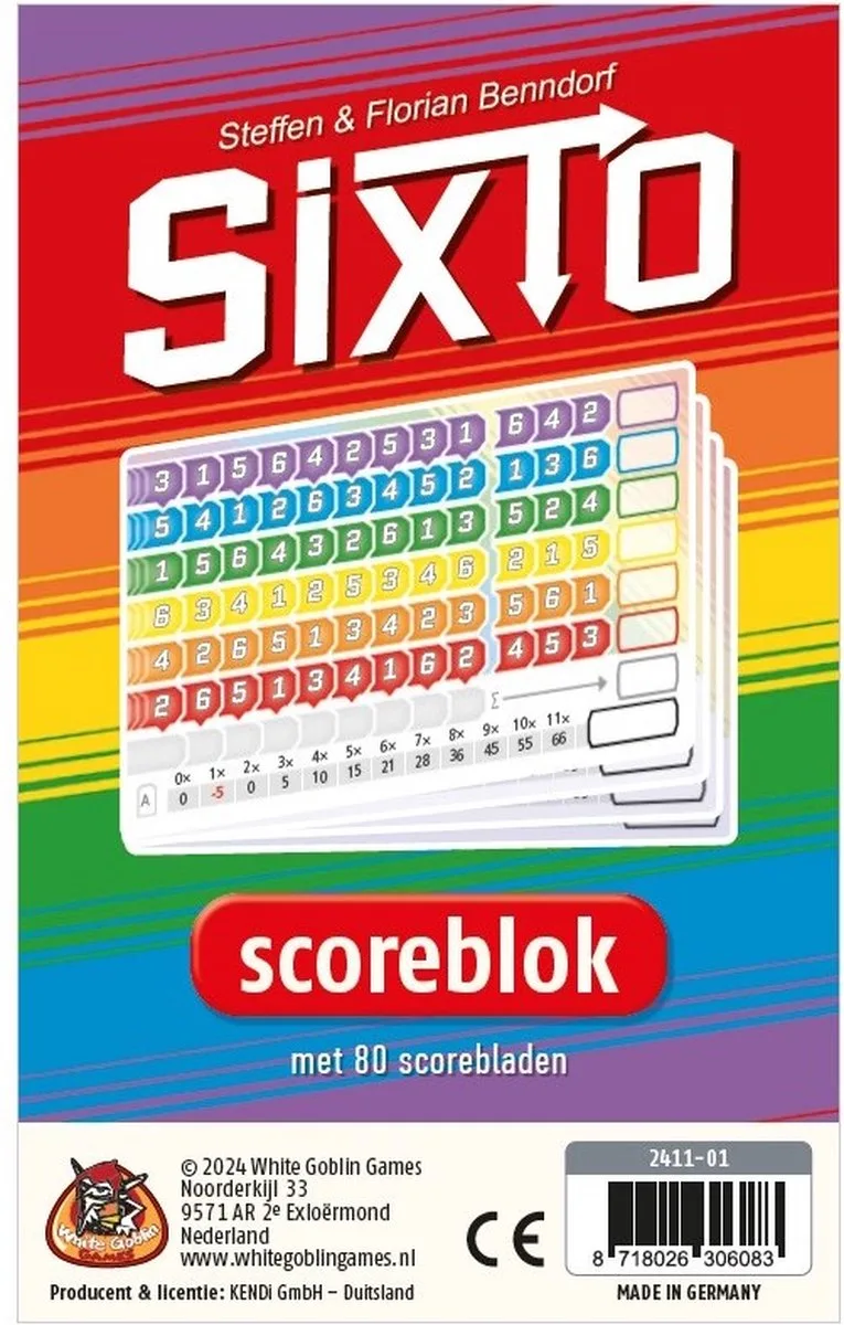 Sixto Scorebloks - Dubbelzijdig scoreblad - 80 vellen från White Goblin Games, utgåva Meerdere kleuren – kartong