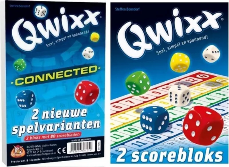 Spellenbundel - 2 stuks - SCOREBLOK - Qwixx Connected & 2 extra scoreblocks fra White Goblin Games, Multi-udgave – æske