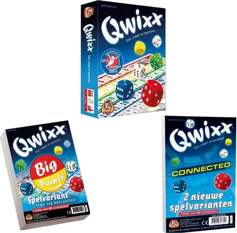 Spellenbundel scorebloks- 3 stuks - Dobbelspel - Qwixx & Qwixx Big Points & Qwixx Connected från White Goblin Games, utgåva Multi – kartong