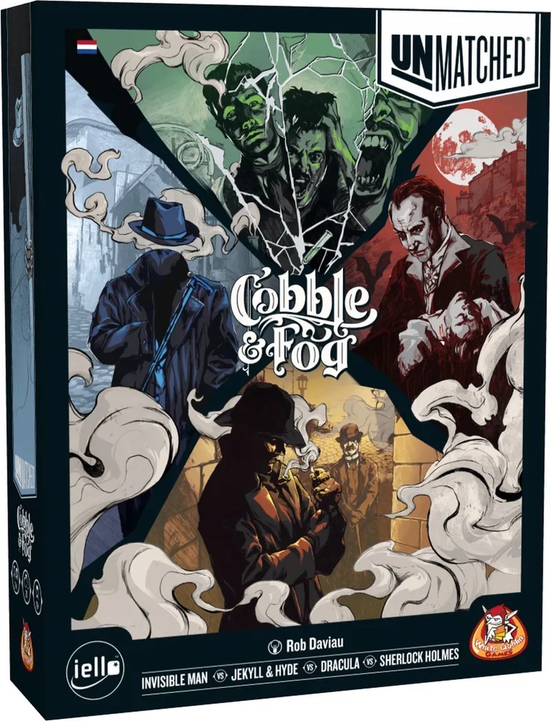 Unmatched: Cobble & Fog - expertspel - 2 tot 4 spelers - 20 minuten - Vanaf 10 jaar - Met de helden: Dracula, Jekyll & Hyde, Invisible Man en Sherlock Holmes from White Goblin Games – box
