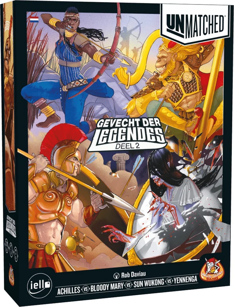 Unmatched: Gevecht der Legendes 2 - expertspel - 2 tot 4 spelers - 20 minuten - Vanaf 10 jaar - Met de helden: Yennenga, Achilles, Sun Wukong en Bloody Mary fra White Goblin Games – æske